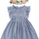 BGFKS Baby Girl Tutu Dress Elegant Lace Pom Pom Flutter Sleeve with Flower Headband Set (6 Months, Dusty Blue)