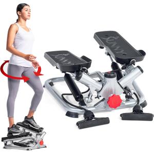 Sunny Health & Fitness Twist Steppers with Resistance Bands, Compact Mini Stair Step Machines for Low-Impact Home Cardio Workouts