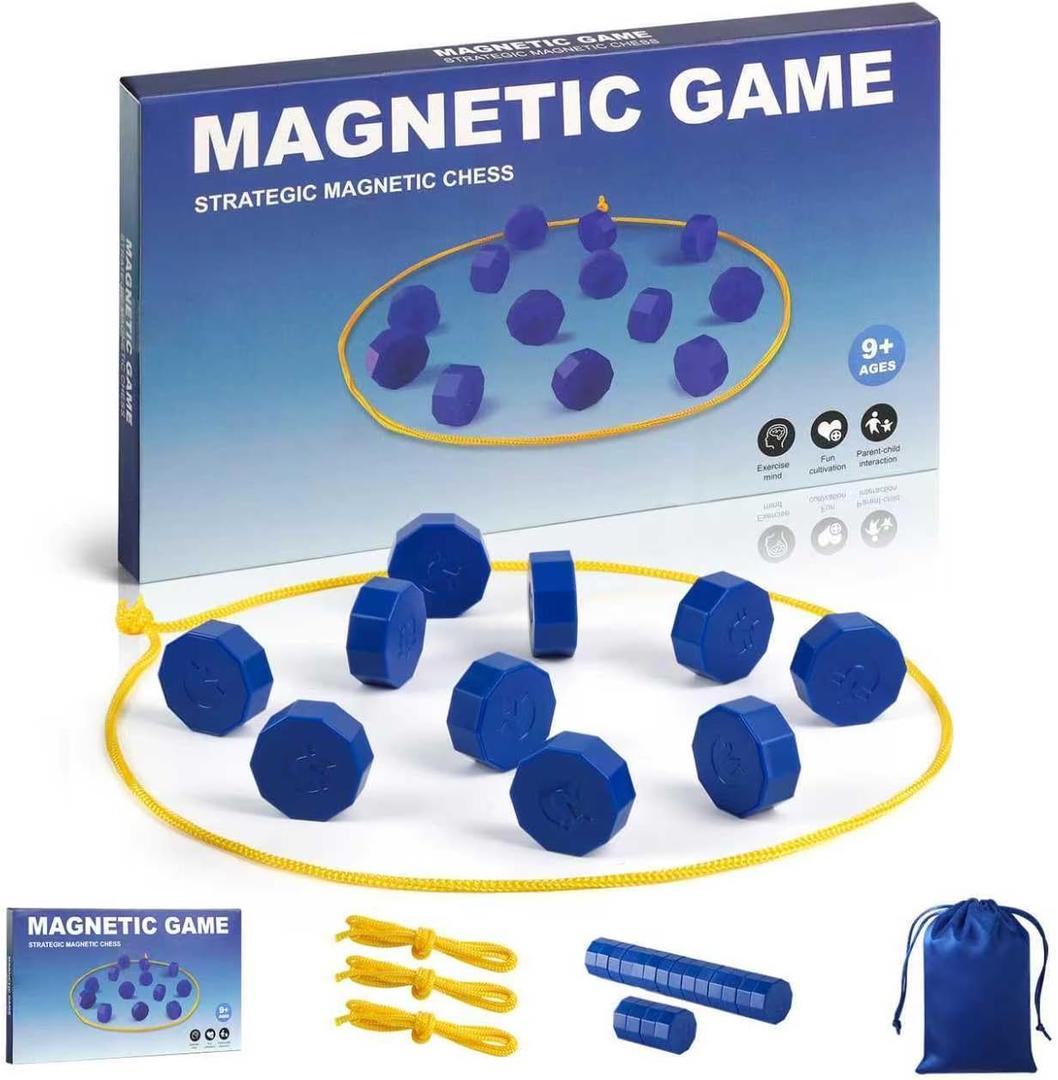 Magnetic Chess Game with 28 Travel-Stones, Magnet Chess 3 String & Portable Storage Bag, for Family & Party & Travel & Camping, Exciting Magnetic Game for Family Game Night