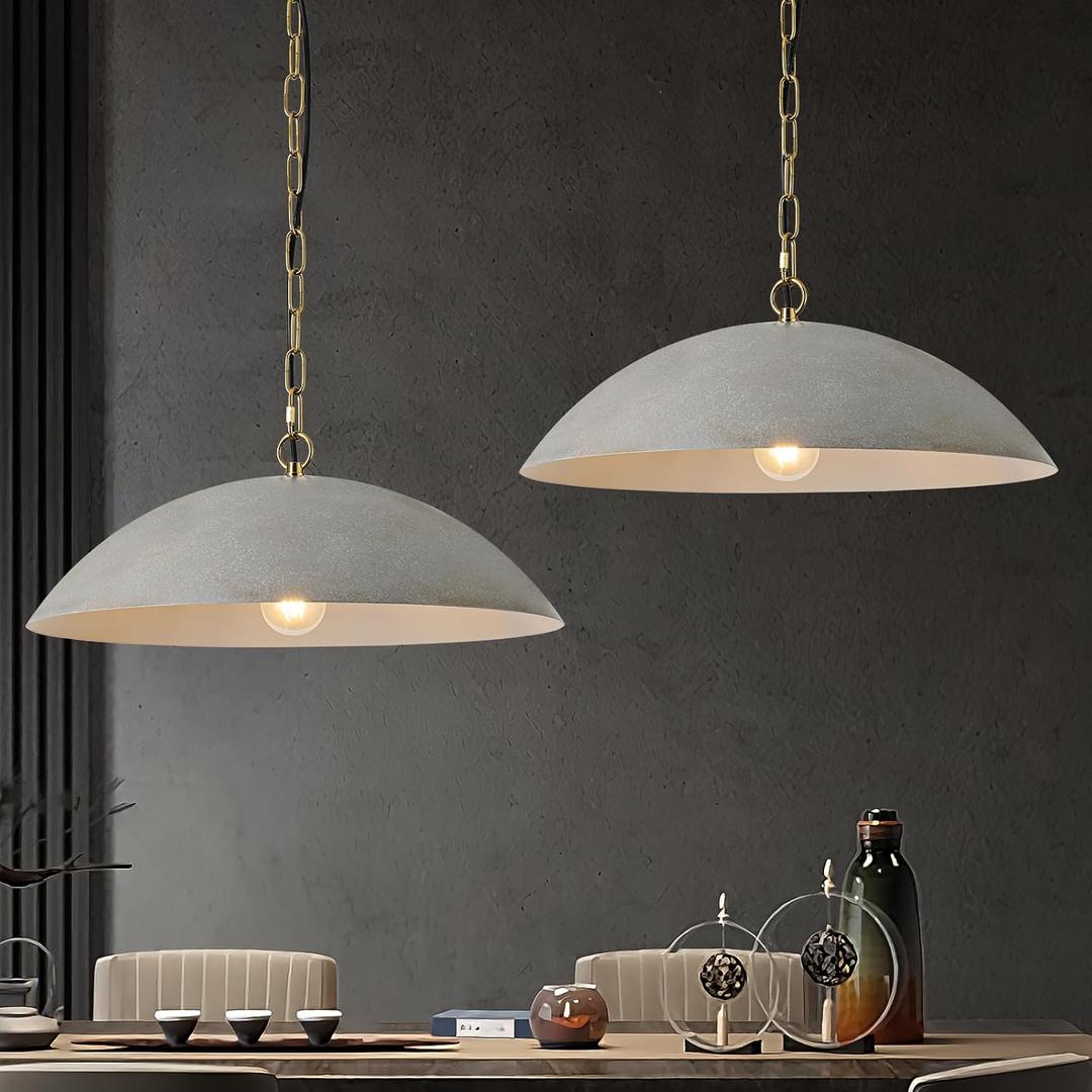 20" Modern Large Pendant Light, Cement Gray Farmhouse Pendant Lights Kitchen Island, Mid Century Modern Metal Pendant Lighting Fixture for Kitchen Living Room Dining Room Bedroom Caf(2 Pack)