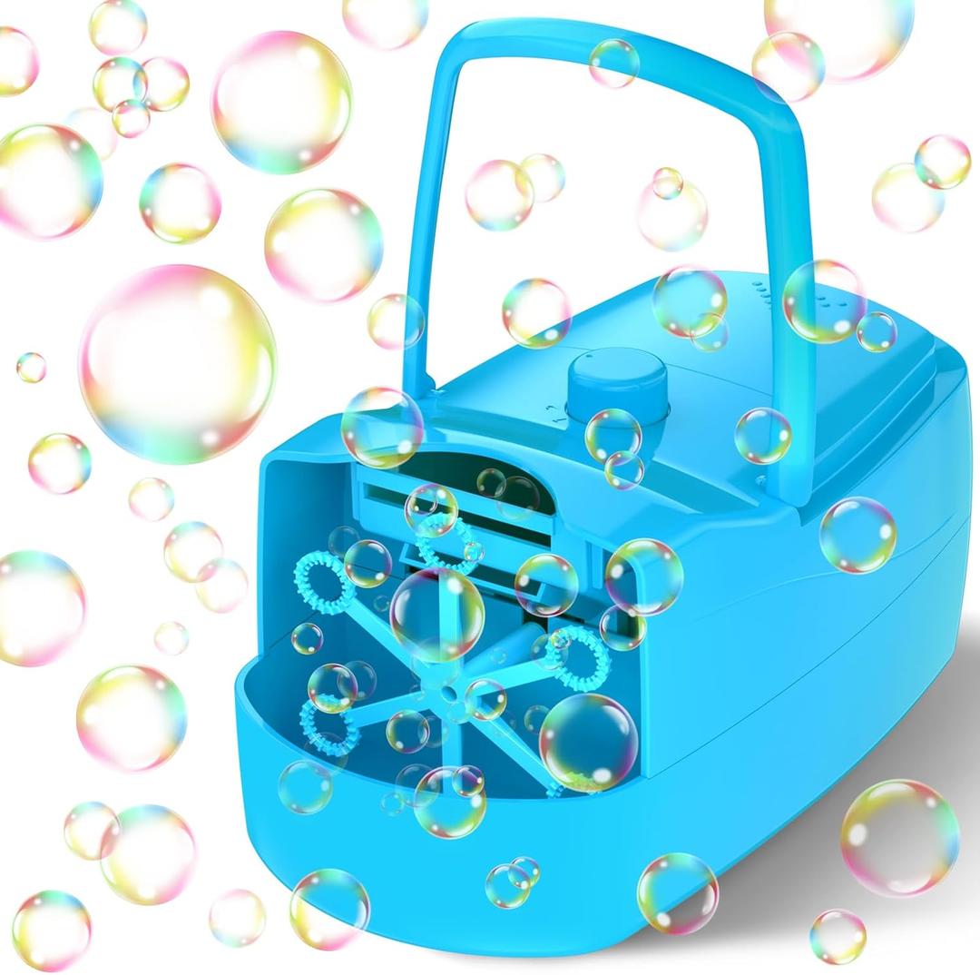 Bubble Machine, 18000+ Bubbles Per Minute Bubble Maker Blower for Kids Toddlers with 2 Speeds,6 Wands,Operated by Batteries or Plugin for Outdoor/Indoor Birthday Parties,Wedding (Blue)
