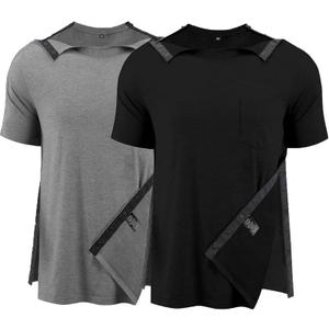 Post Shoulder Surgery Shirts for Men Full Snap Open Tear Away Short Sleeve T Shirt Chemo Port Access Tee Rotator Cuff Surgery XL