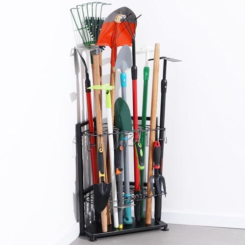 YueTong Garden Tool Organizer for Corner,Yard Tools Rack for Garage Storage Organization,Garage Tool Holder Free Standing No Mount.Heavy Duty and Solid Metal for Indoor and Outdoor Use.