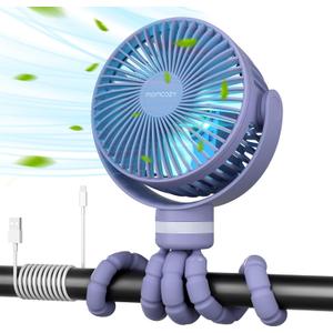 Momcozy 8000mAh Portable Stroller Fan, 27H Ultra-long Battery Life Detachable 4 Speed 360Rotate LED Night Light with 2 Modes, USB Rechargeable Handheld Cooling Fan for Travel/Car Seat/Bedroom (Purple)