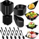 Mini Appetizer Plates Halloween, 200 Pcs Disposable Dessert Plates with Spoons Fork, Plastic Appetizer Bowls for PartyMini Black