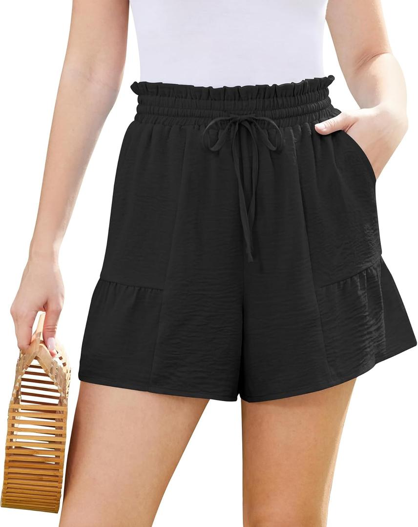 CZYINXIAN Women's Casual Wide Leg Shorts High Waisted Adjustable Tie Knot Ruffle Shorts with Pockets (XXL)