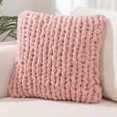 Chunky Knit Throw Pillow Covers 1PC Square Luxury Style Pillow Case Fur Pillowcases Decorative Pillow Shell for Sofa Bedroom Cushion (Pink,18"18")