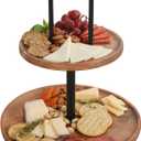 Gibson Home Gracious Dining 2-Tier Round Acacia Wood Serving Tray  Rustic Charcuterie Board Stand with Black Iron Handle  Tiered Party Platter, Dessert Display or Lazy Susan for Entertaining