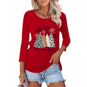 Tobrief Christmas Shirts for Women 3/4 Sleeve Graphic Tee Crew Neck Funny T Shirt Fall Holiday Tops (Small)