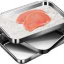 3Pcs Stainless Steel Breading Pans Set, Interlocking Pans for Breading Chicken Breasts,Pork Cutlets,Fish Chips and More (8.5" x 5.8" x 1.2")