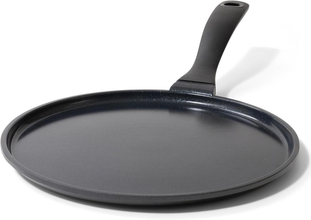 Alva Ceramic Nonstick Crepe Pan, 11 Inch Flat Griddle Pan for Crepes, Pancakes, Eggs & Tortillas, PFAS-Free Aluminum Frying Pan, Induction Compatible, Black