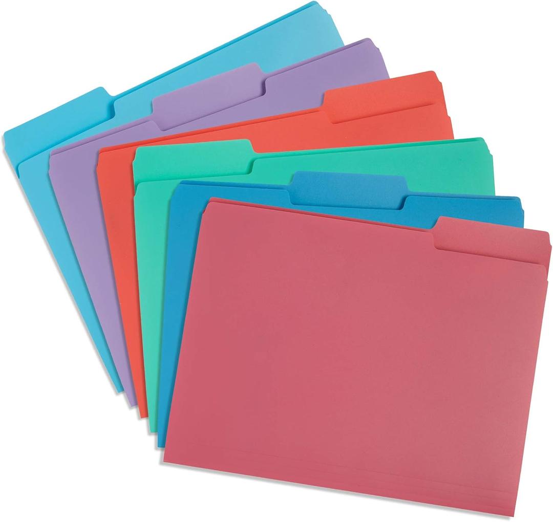 Blue Summit Supplies 30 Gem Tone Plastic File Folders, 1/3 Cut Tab, Letter Size, Assorted Colors, Great for Organizing and Easy File Storage, 30 Pack