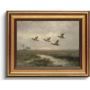 Gold Framed Wall Art Vintage Wall Decor Flying Duck Canvas Art Prints Wildlife Paintings Hunting Pictures Countryside Artwork for Bedroom Living Room 8x10in