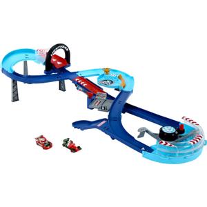 Mattel Disney and Pixar Cars Playset with 2 Toy Cars, Lightning McQueen & Francesco Bernoulli, GRC Jumping Raceway Track Set with Kid-Powered Booster