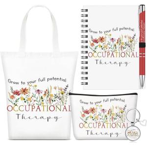 5 Pcs Occupational Therapy Gifts, Cosmetic Bag, Canvas Bag, Coil Notebook, Ballpoint Pen and Keychain for Women Office School Graduation Advocate Coworker Christmas Anniversaries Gift