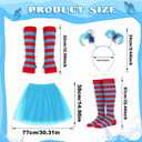 5 Pcs Tulle Tutu Costume Accessories Set Women T Shirt/Striped Socks/Tutu Skirt/Blue Headband/Stretchy Gloves (Medium)