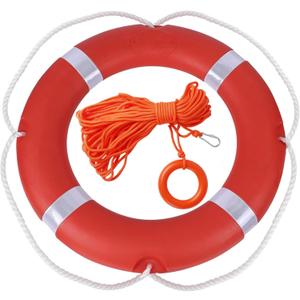 Life Ring Buoy Boat Safety Throw Ring with Water Floating Lifesaving Rope 98.4FT Set, Outdoor Professional Throwable Flotation Device