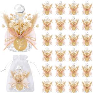 24 Set Holy Water Bottles Catholic Bulk Glass Baptism Favors for Guests Christian Water Container with Floral Organza Bags Bow for Holy Communion Gifts Church Wedding Baptism Decor (Pink, 24)