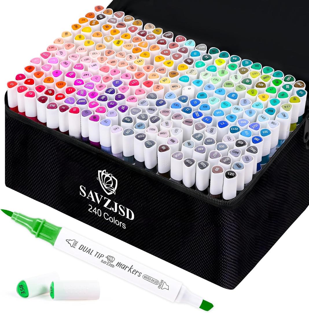 SAVZJSD 240 Colors Markers Set, 240 Colors Dual Tip Markers Set, Fine & Chisel Double Tipped Art Markers for Kids Adults Beginners & Artists in Coloring, Painting(Water-based Markers)