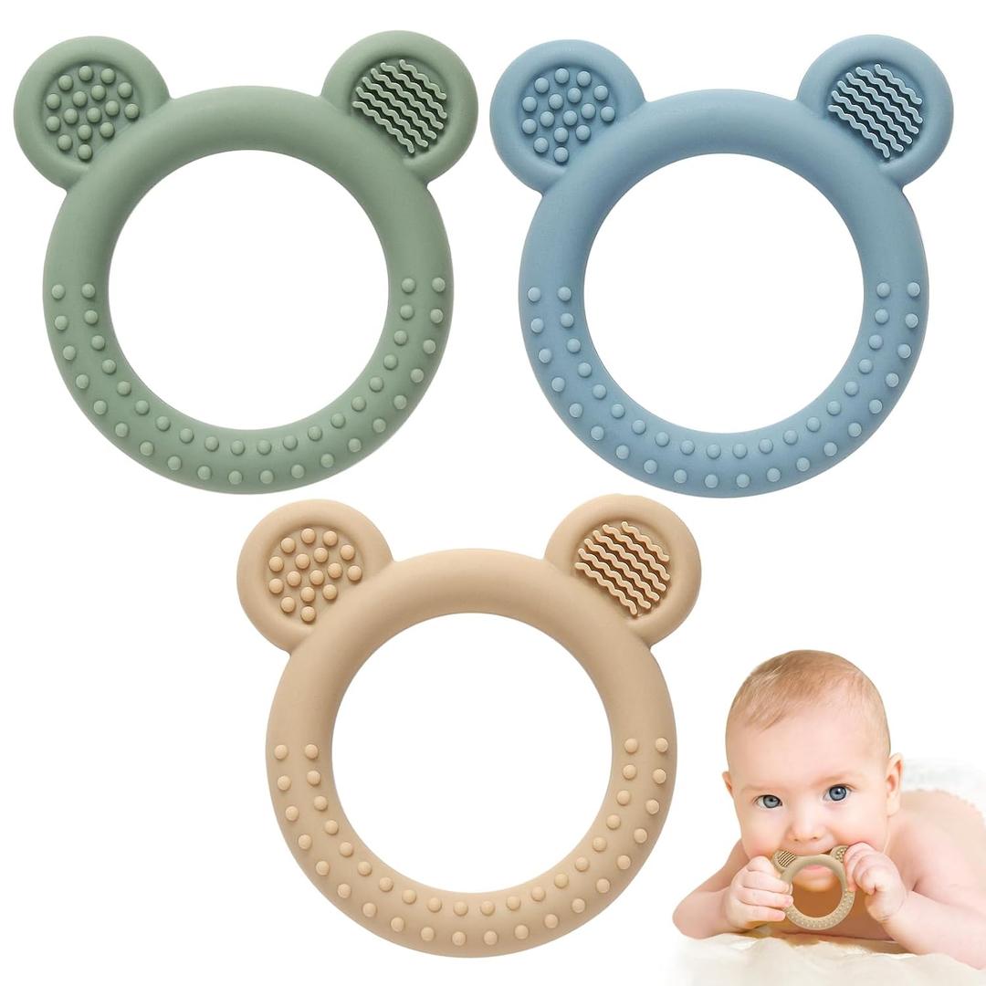3 Pack BabyTeething Toys, Teethers for Babies 3-6 6-12 Months, BPA Free Teething Relief Easy to Hold, Silicone Teether Toys for Baby Essentials (Yellow)