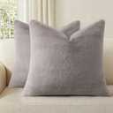 Pallene Faux Fur Plush Throw Pillow Covers 24x24 Set of 2, Soft Fluffy Couch Pillow Covers for Living Room, Greige