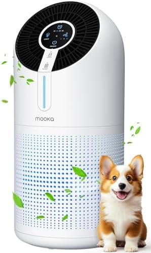 MOOKA Air Purifiers for Home Large Room up to 1095ft², H13 HEPA Filter Air Cleaner for Pets Bedroom Remove Smoke Dust Pollens Dander, Room Air Purifier with Timer Lock 4 Modes Night Light, M02