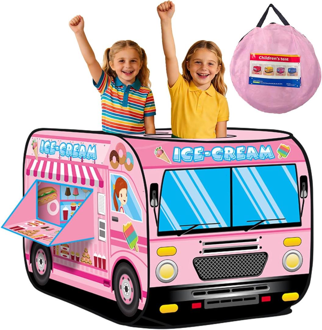 Pop Up Tent Kids:Ice Cream Truck Tent,Pop Up for Kids,Kids Play Without Installation,Suitable for 2-3 Children&for Ages 3+,Kid Play Tent Indoor for Kid Gift (Red)