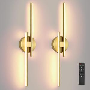 Battery Operated Wall Sconce Set of 2,Gold 23.6" 3000K-6500K LED Dimmable Wall Sconces with Remote Control,Wireless Wall Light USB Rechargeable for Bedroom Hallway Living Room Background Wall Lighting