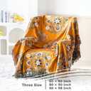 Boho Throw Blanket for Bed 100% Cotton Soft Lightweight Quilt Floral Embroidery Home Decor Spring Breathable Bed Blanket,80"x90" All Season Reversible Yellow Blankets for Sofa Couch Chair