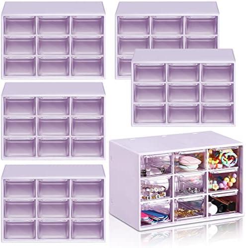 Amyhill 6 Pcs Mini Drawer Organizer Small Organizer with 9 Drawers Plastic Desktop Craft Storage Box for Office Home Room Jewelry Cosmetics Collection(Purple)