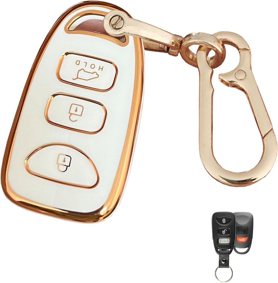 for Hyundai Key Fob Cover Smart Key with Keychain Fits for Hyundai Elantra Sonata Kia Forte Optima Spectra Key Case (4-Button-White)