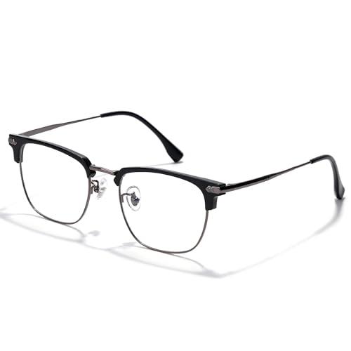 ZanyLen Blue Blocker Glasses for Men Metal Browline Computer Gaming Glasses With Blue Ray Filter (Gunmetal/Black TR90 Eyeglasses)