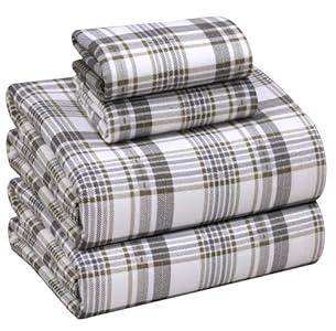 RUVANTI Flannel Sheets Full Size - 100% Cotton Double Brushed Bed Sheets Set, Deep Pockets 16 Inches, All Seasons Breathable & Extra Soft Full Sheets, Warm & Cozy, 4 Piece, Alpine Serenity