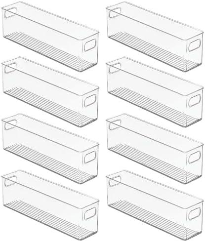 mDesign Plastic Bathroom Storage Container Bins w/ Handles - Closet, Cabinet, Vanity, Cupboard Shelf Organization, Hair Tools Accessory Organizer - Ligne Collection; Clear, ‎5x3.75x16 (Pack of 8)