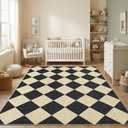 GarveeHome 5x7 Modern Checkered Area Rug, Geometric Farmhouse Washable Rugs for Living Room Bedroom, Soft Low Pile Non Slip Diamond Floor Mat Plaid Print Throw Rug Indoor Carpet Dining Room Playroom