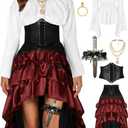 CICOCI Pirate Costume Women Outfits Renaissance Corset Steampunk Skirt Top Pirate Accessories Full Halloween Costume Small