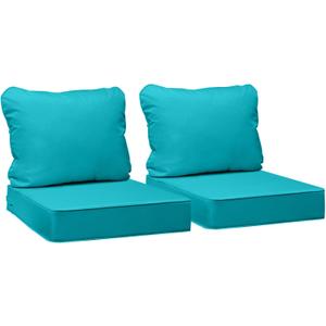 AAAAAcessories Outdoor Deep Seat Cushions, Waterproof, Fade-Resistant Patio Furniture Replacement Cushions, Set of 2, 24" x 24" x 5", Turquoise Blue