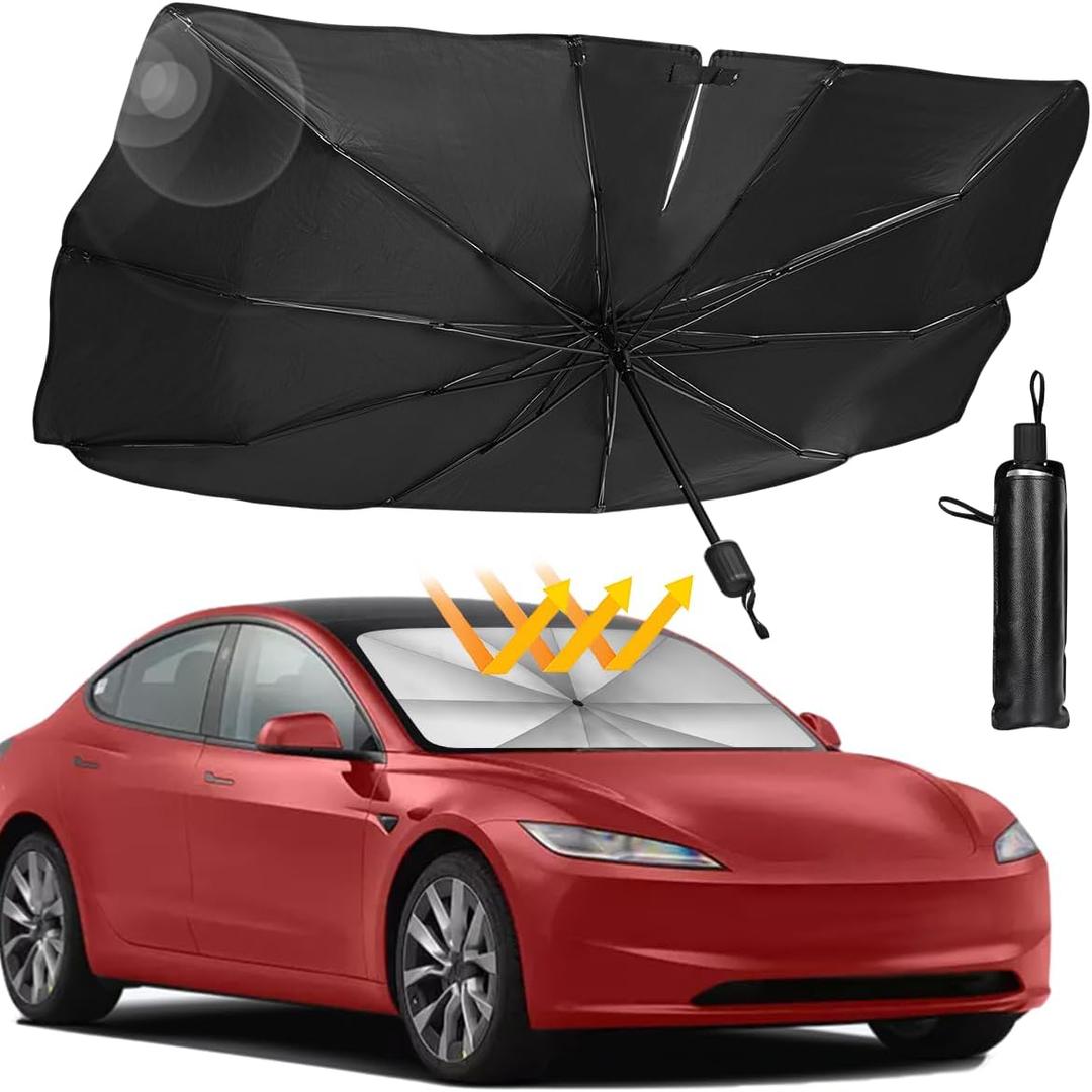 Sedan SUV Car Sun Shade for Windshield UV Rays and Heat Sun Visor Protector, Foldable Windshield Sun Shade Umbrella,Keep Car Cool,Easy to Use/Store,57''x 30''