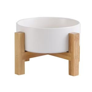 Ceramic Cat & Dog Bowl with Non-Slip Wooden Stand for Pets, Solid