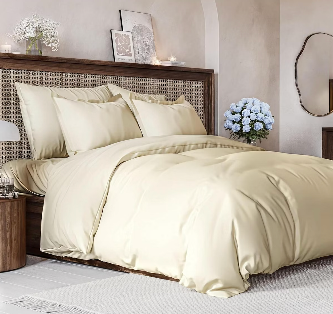 CGK Linens Luxury Soft Premium Duvet Cover Set - Zipper Closure & Matching Pillow Shams in Beige, Size King