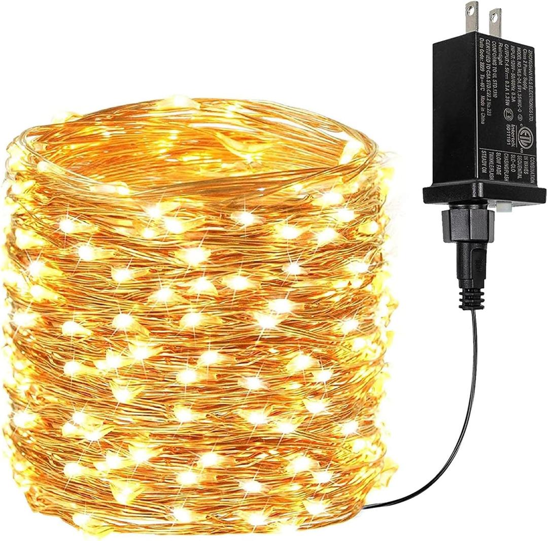 66Ft 200 LED Fairy Lights Plug in, Waterproof String Lights Outdoor & Indoor 8 Modes Christmas Light Bedroom Decor, Timer Twinkle Lights for Girl's Room Garden Party Christmas Decorations (Warm White) (1 Pack)