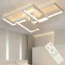 Modern Light Fixture - 55W LED Ceiling Lamp Black Flush Mount Ceiling Light Fixtures,with Remote Control Dimmable Close to Ceiling Chandelier for Bedroom,Dining Room,Kitchen,Office (White)