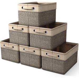 Sorbus Fabric Storage Bins for Shelves - 15 Inch Sturdy Collapsible Storage Bins with 2 Handles, Foldable Baskets for Organizing Home, Closets, Shelf, Toys, Clothes, Large Decorative Storage Baskets (6 Pack, Brown)