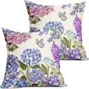 Spring Summer Floral Pillow Covers 18X18 Inch Purple Blue Flowers Bloom Butterfly Decorative Pillow Cases Colorful Throw Pillows Set of 2 Seasonal Farmhouse Home Decor for Sofa Couch Outdoor