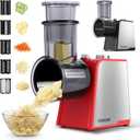 5-In-1 Electric Cheese Grater,300W Salad Maker,Electric Grater for Block Cheese,Kitchen Electric Food Slicer Shredder,Chopper for Vegetables Cucumber Carrots Cabbage Nuts(Red)