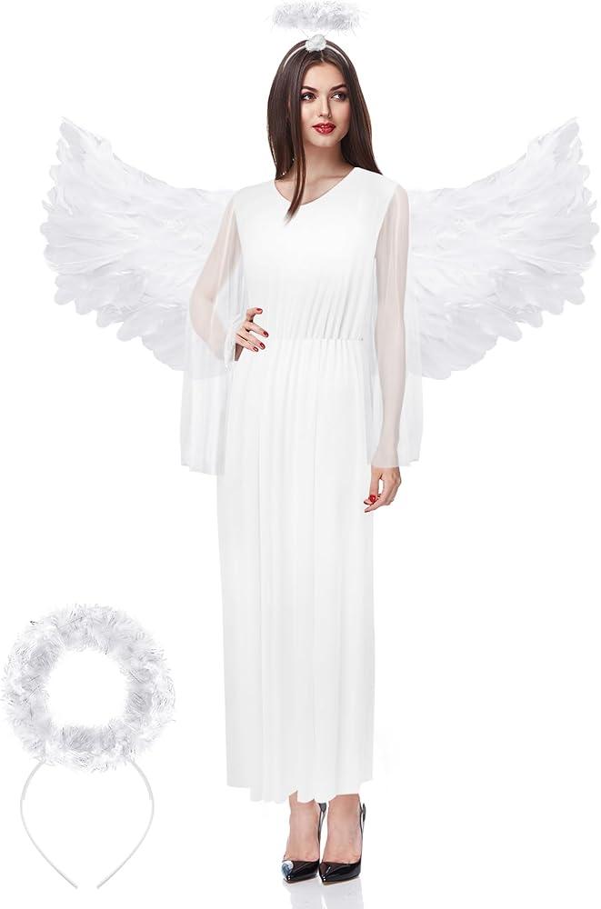 Xaatren White Angel Costume Set Wings for Girls Headband Cosplay Costume Accessories for Kids Halloween Dress Cosplay Party, Smal