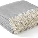 Bedsure 100% Wool Blanket for Women Gift - GentleSoft and Cozy, Lightweight Warm Christmas Blanket for Winter, Luxury Herringbone Throw for Couch, Grey, 50x60 Inches