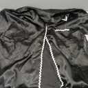 Women’s Black Satin Pajama Set, Short Sleeve Button Down Sleepwear with White Wavy Trim and Shorts, Size:S