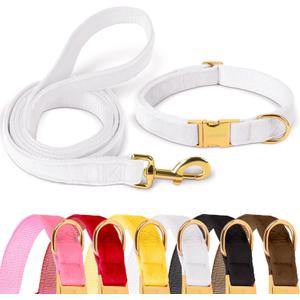 GAMUDA Velvet Dog Collar and Leash, Super Soft and Smooth, Heavy Duty Gold Buckle, Comfortable and Easy to Clean, Adjustable Collar for Dog (XS, White)