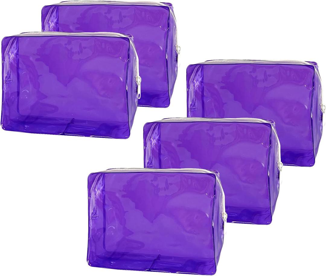2 x 5 pcs Travel Accessories Cosmetic Pouch Bag Makeup Bag Transparent Custom Clear Pvc,PVC for Woman Fashion Zipper Letter (purple)